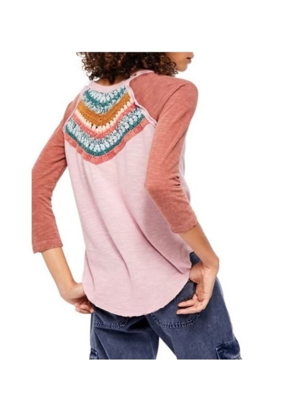 Women’s Pink Colorblock Embroidered Raglan Top - Picture 6 of 6